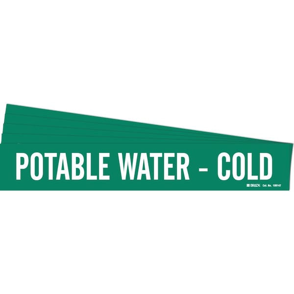 POTABLE WATER - COLD Pipe Marker Style 1HV White on Green 1 per Card, 5 PK